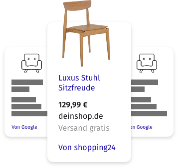 Visualisierung der Google Shopping Produktausspielung mit einem Stuhl als Beispielprodukt